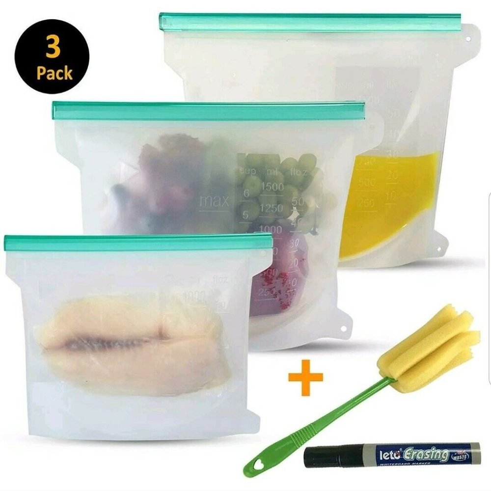 Reusable Silicone Bags Fresh Food Storage 3 Pack